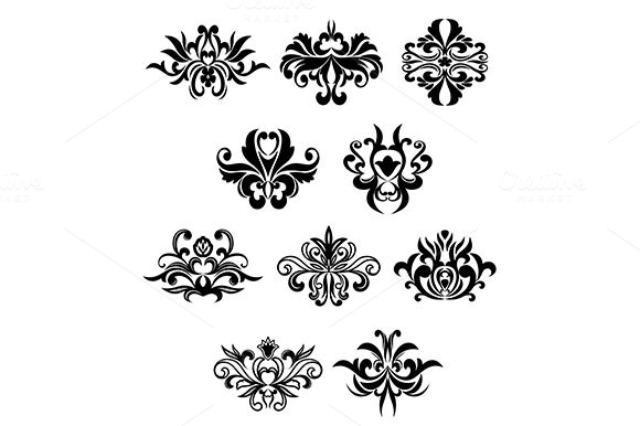 Damask Flourish Black Design Element Damask Flourish Black Design Element