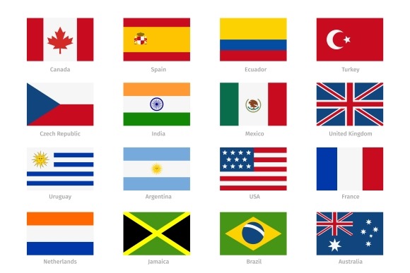 Vector World Flags In Flat Style Vector World Flags In Flat Style
