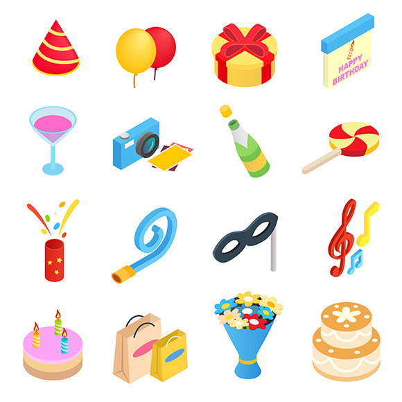 Birthday Party Isometric Icons Birthday Party Isometric Icons
