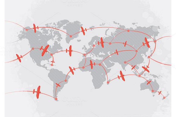Red Airplanes On World Map