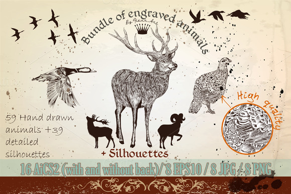 Bundle From Vector Engraved Animals Bundle From Vector Engraved Animals