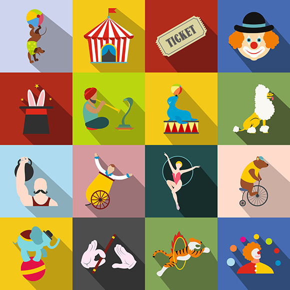 Circus Flat Icons Set Circus Flat Icons Set