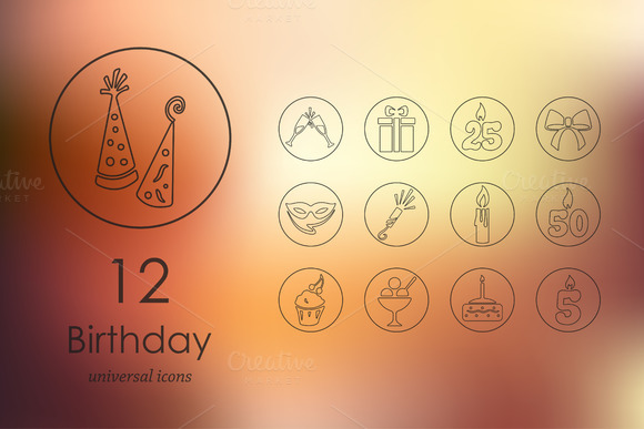 12 Birthday Line Icons 12 Birthday Line Icons