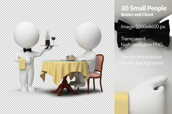 3D Small People Waiter And Client 3D Small People Waiter And Client