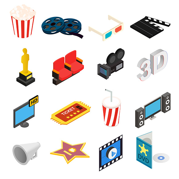 Cinema Isometric 3D Icons Set Cinema Isometric 3D Icons Set