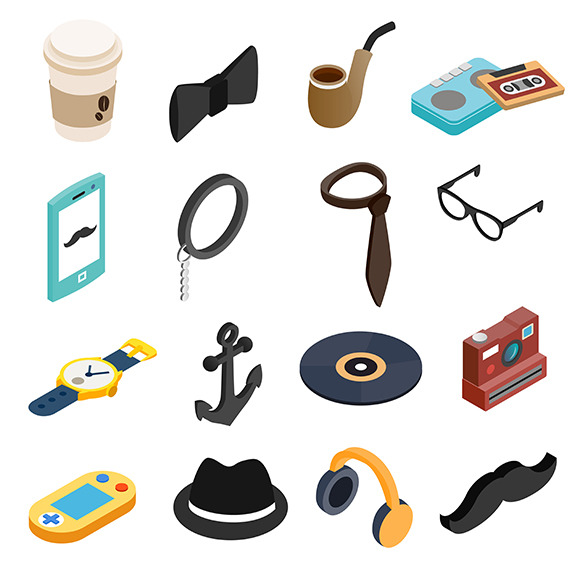 Hipster Style Isometric 3D Icons Set Hipster Style Isometric 3D Icons Set