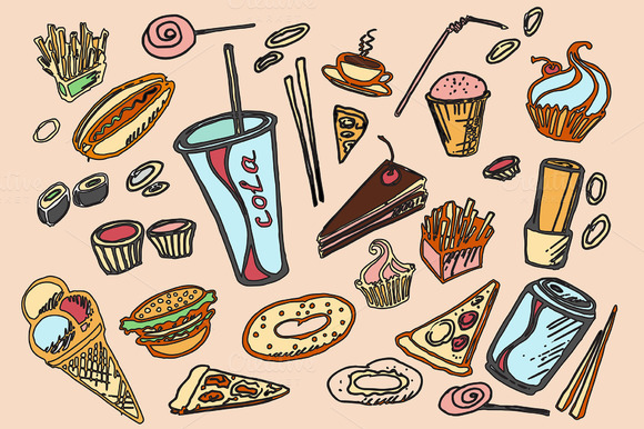 Colored Doodle Fast Food