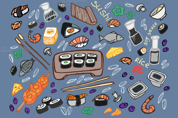 Japanese Food Sushi Doodle Set