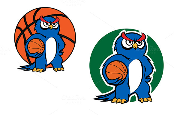 Cartoon Blue Owl Character With Bask Cartoon Blue Owl Character With Bask
