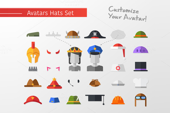 Flat Design Hats Caps For Avatars Flat Design Hats Caps For Avatars