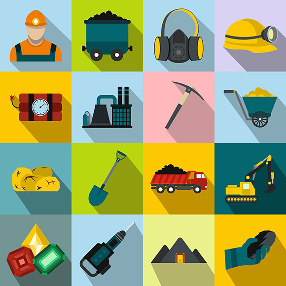 Mining Icons Flat Set Mining Icons Flat Set