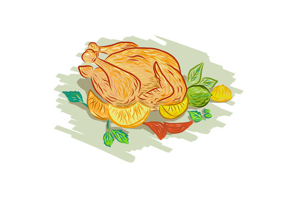 Roast Chicken Vegetables Drawing Roast Chicken Vegetables Drawing