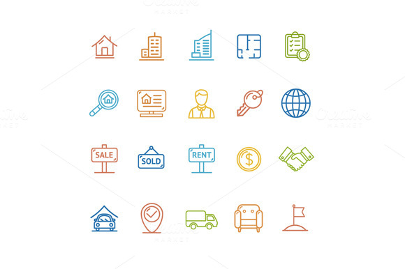 Real Estate Outline Icon Set Vector