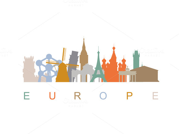 Europe Skyline Landmarks Silhouettes Europe Skyline Landmarks Silhouettes