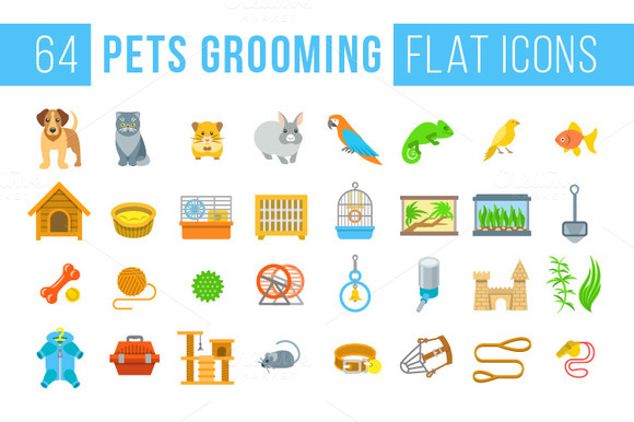 Animal Pets Grooming Flat Icons Animal Pets Grooming Flat Icons