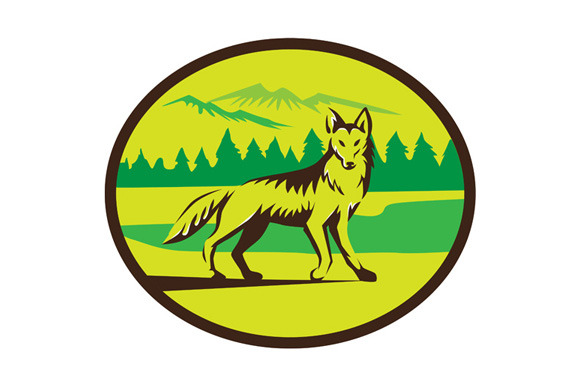 Coyote Mountain Landscape Oval Retro Coyote Mountain Landscape Oval Retro