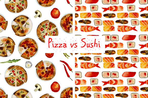 2 Food Patterns Pizza And Sushi 2 Food Patterns Pizza And Sushi