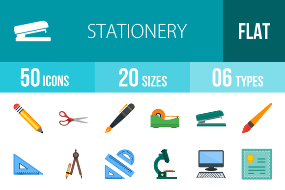 50 Stationery Flat Multicolor Icons 50 Stationery Flat Multicolor Icons