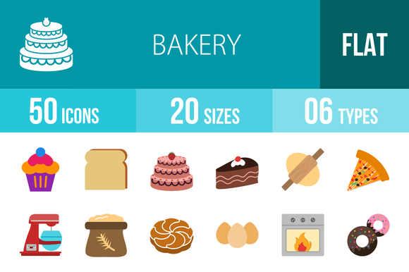 50 Bakery Flat Multicolor Icons