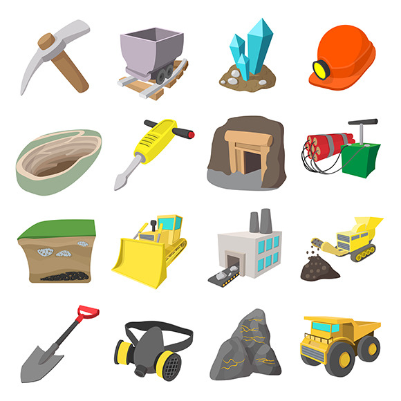 Mining Icons Cartoon Set Mining Icons Cartoon Set