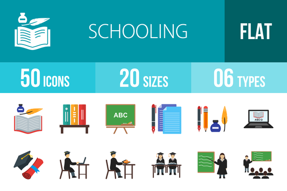 50 Schooling Flat Multicolor Icons