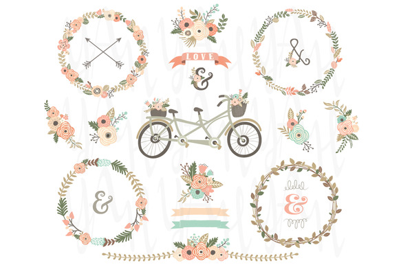 Vintage Floral Wreaths Bicycles