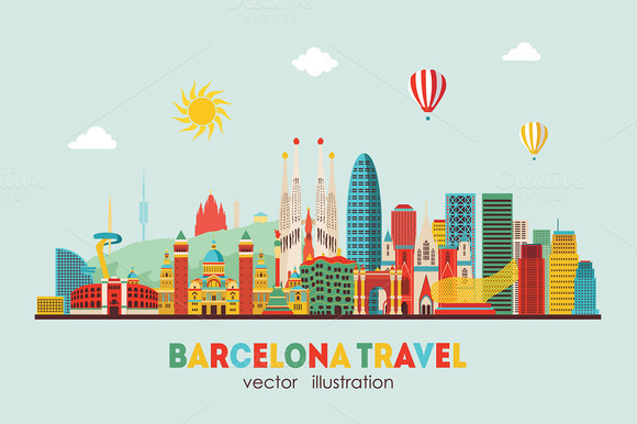 Barcelona Skyline Detailed Silhouett Barcelona Skyline Detailed Silhouett