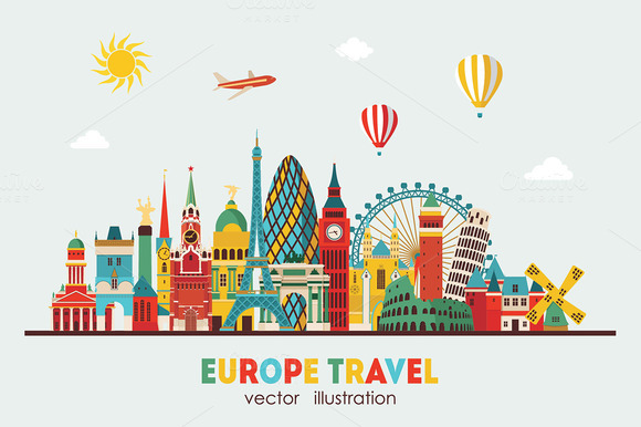 Europe Skyline Detailed Silhouette Europe Skyline Detailed Silhouette