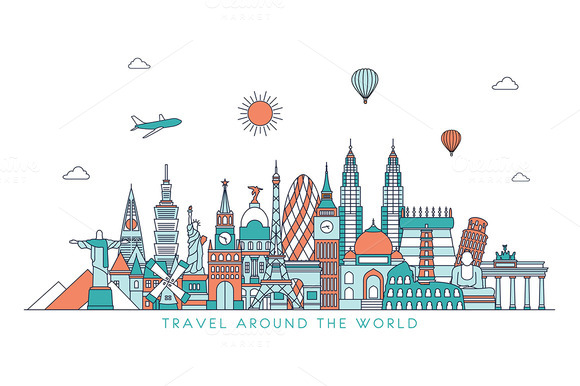 Line Art World Travel Illustration Line Art World Travel Illustration