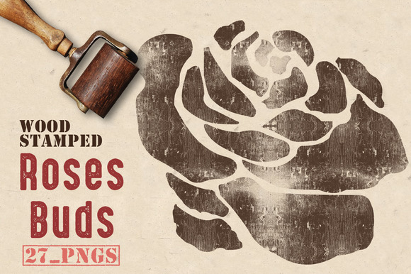 Wood Stamped Rose Buds Wood Stamped Rose Buds