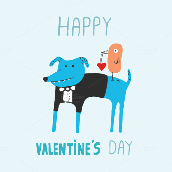 Dog And Bird Valentines Day Card Dog And Bird Valentines Day Card