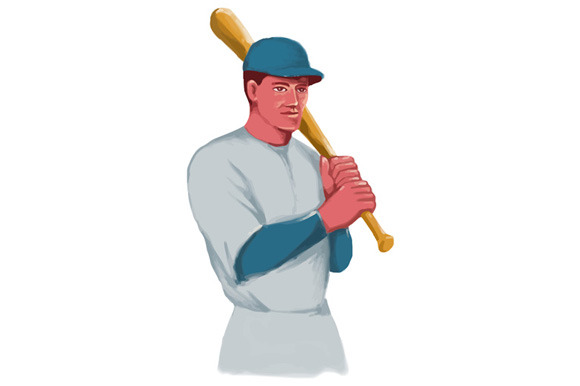 Vintage Baseball Player Bat Watercol Vintage Baseball Player Bat Watercol