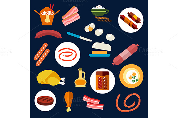Set Of Flat Food And Meat Icons Set Of Flat Food And Meat Icons