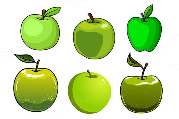 Fresh Green Apples Fruits Set Fresh Green Apples Fruits Set