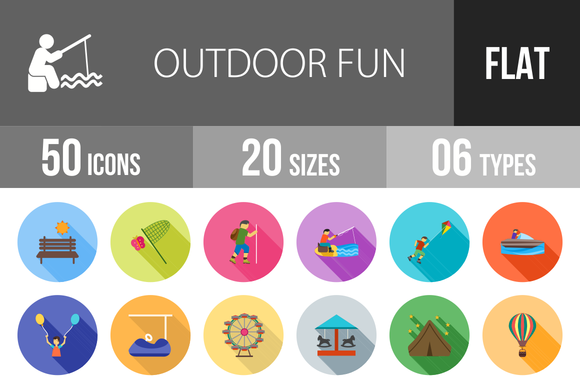 50 Outdoor Fun Flat Shadowed Icons
