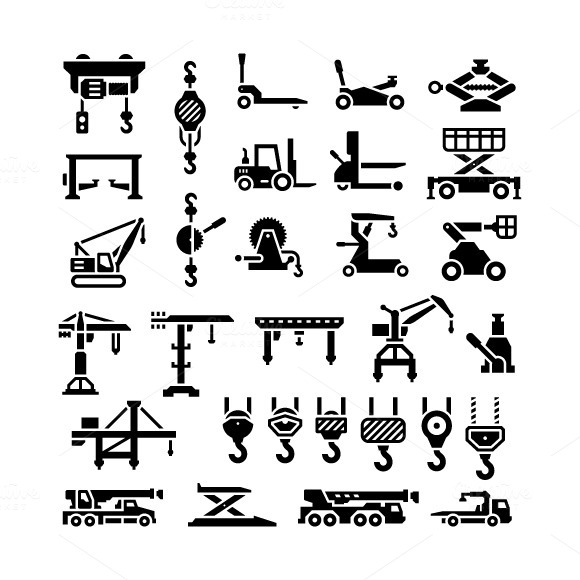 Set Icons Of Lifting Equipments Set Icons Of Lifting Equipments