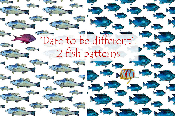 2 Hand-drawn Fish Patterns