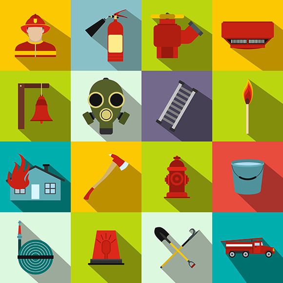 Firefighter Flat Icons Set Firefighter Flat Icons Set