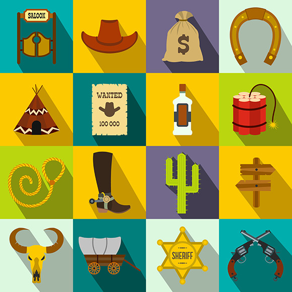 Wild West Cowboy Flat Icons Wild West Cowboy Flat Icons