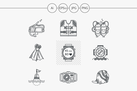 Diving Flat Line Vector Icon Part 1