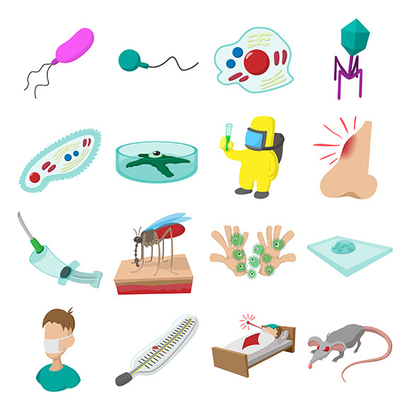 Virus Cartoon Icons Set Virus Cartoon Icons Set