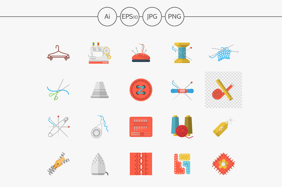 Sewing Flat Color Vector Icons Set Sewing Flat Color Vector Icons Set