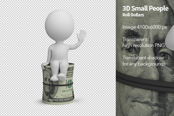 3D Small People Roll Dollars 3D Small People Roll Dollars