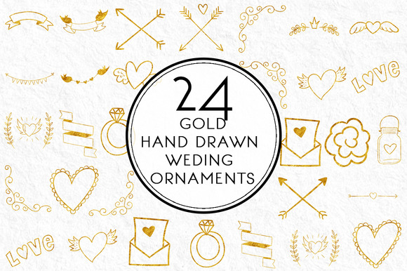 Gold Hand Drawn Wedding Ornaments