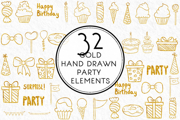 Gold Hand Drawn Party Elements Gold Hand Drawn Party Elements