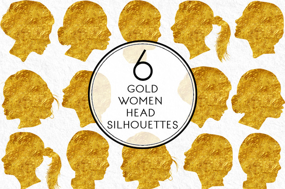 Gold Women Head Silhouettes Gold Women Head Silhouettes