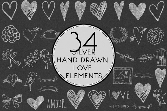 Silver Hand Drawn Love Elements Silver Hand Drawn Love Elements