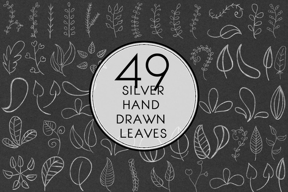 Silver Hand Drawn Leaves Silver Hand Drawn Leaves