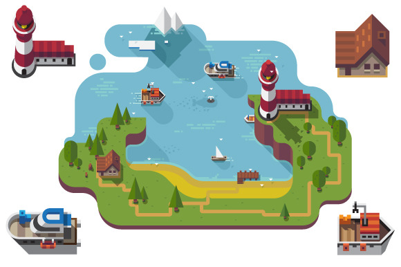 Isometric Near The Sea Landscape Isometric Near The Sea Landscape