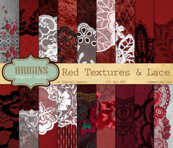Red And Black Lace Digital Paper